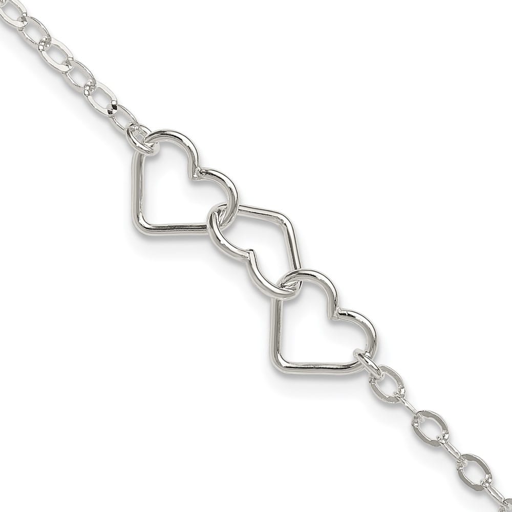 Sterling Silver Solid Polished Fancy Heart Link 9 Inch Anklet — .925 sterling silver, 9 inches long, 9 mm wide, lobster clasp, 2.70 g