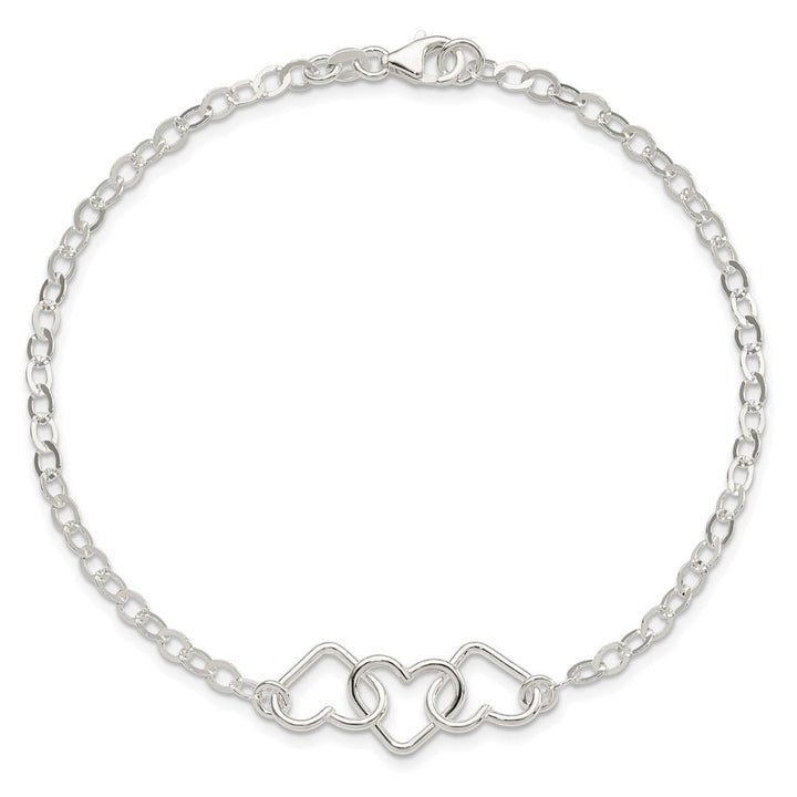 Sterling Silver Solid Polished Fancy Heart Link 9 Inch Anklet
