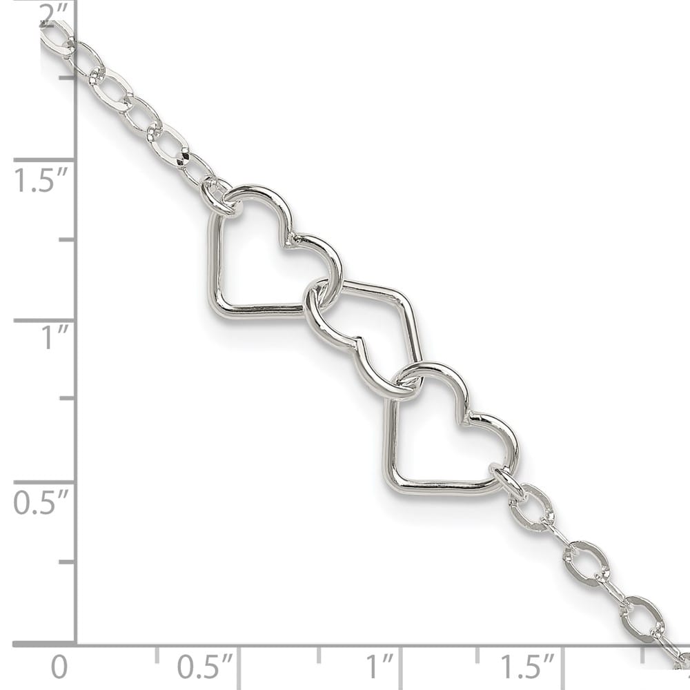 Sterling Silver Solid Polished Fancy Heart Link 9 Inch Anklet