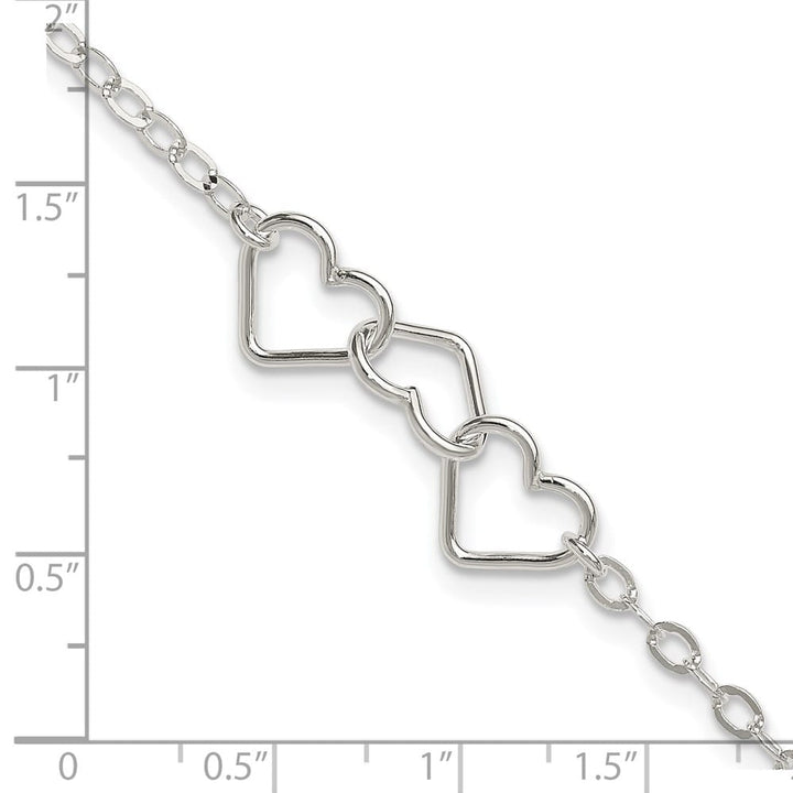 Sterling Silver Solid Polished Fancy Heart Link 9 Inch Anklet