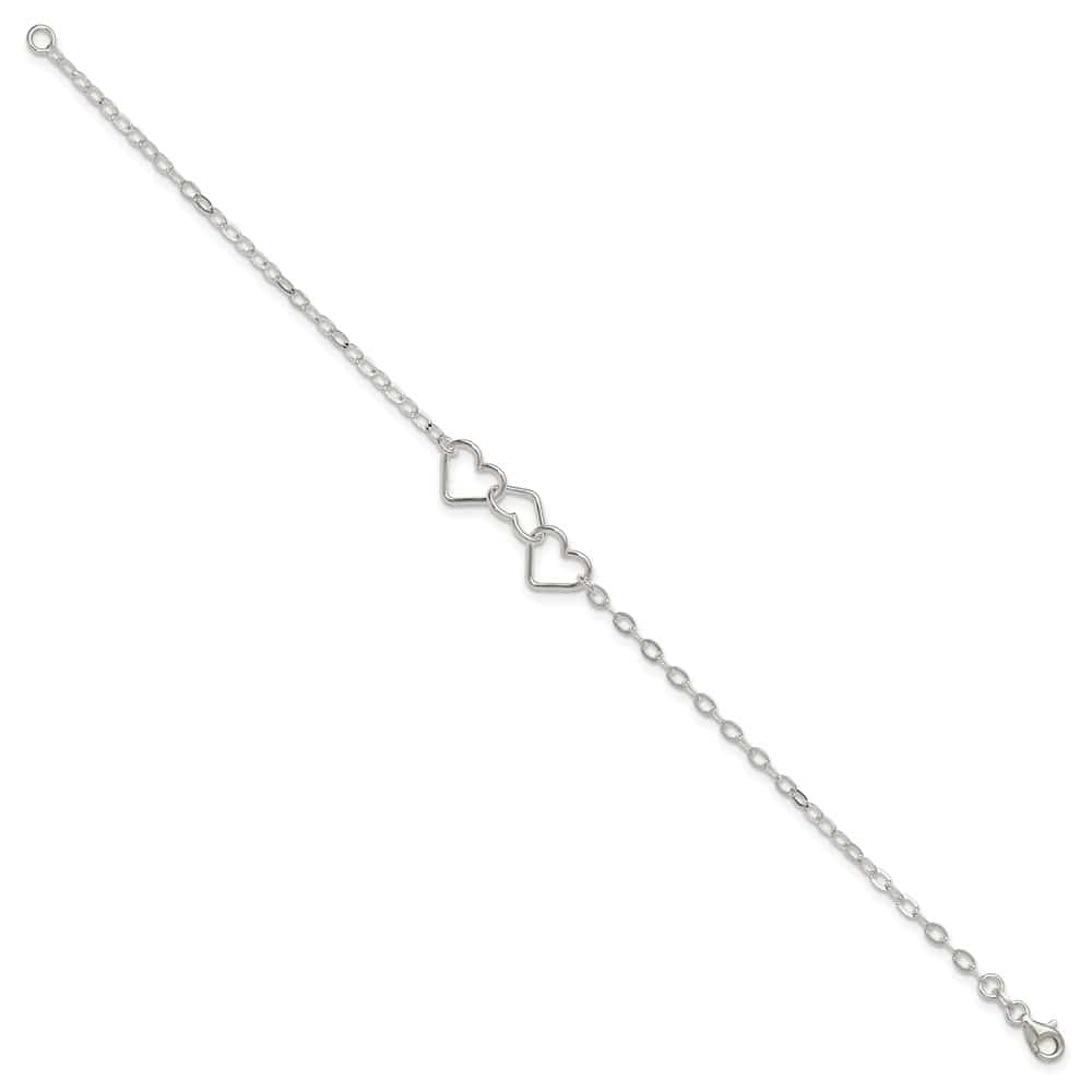 Sterling Silver Solid Polished Fancy Heart Link 9 Inch Anklet