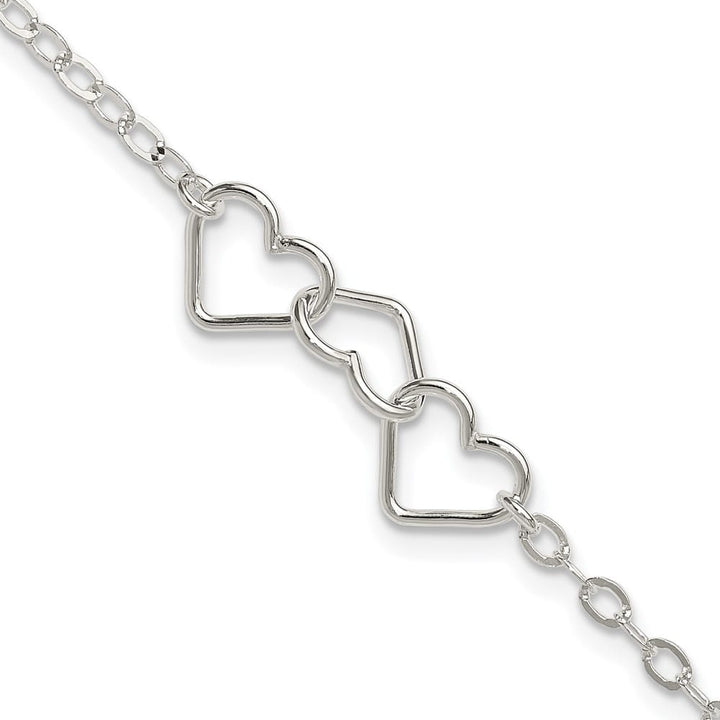 Sterling Silver Solid Polished Fancy Heart Link 9 mm Anklet — .925 sterling silver, 10 inches long, 9 mm wide, lobster clasp, 2.88 g