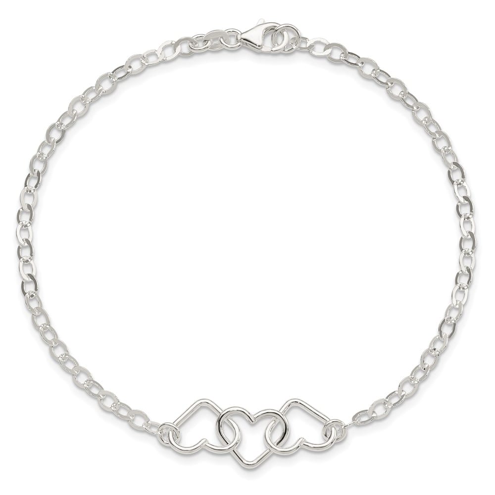 Sterling Silver Solid Polished Fancy Heart Link 9 mm Anklet