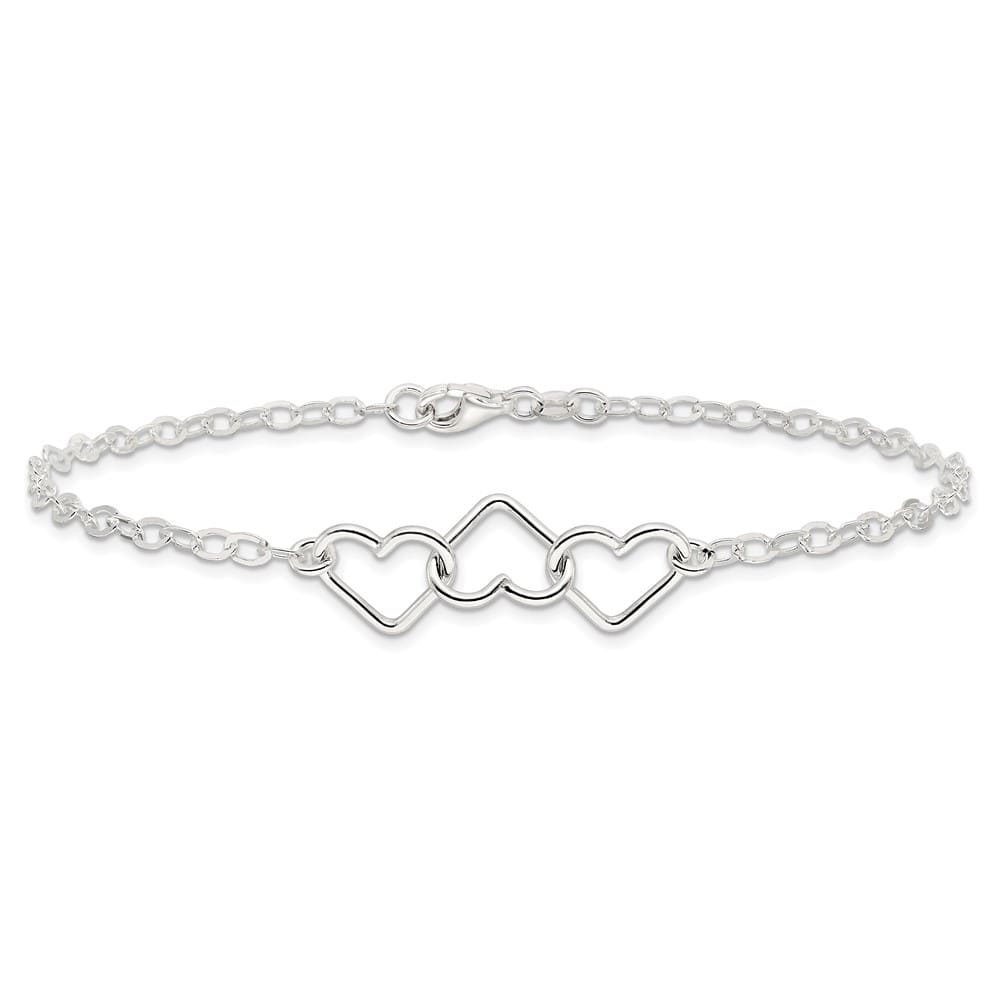 Sterling Silver Solid Polished Fancy Heart Link 9 mm Anklet