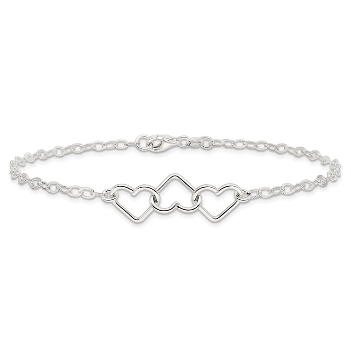 Sterling Silver Solid Polished Fancy Heart Link 9 mm Anklet