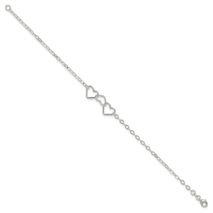 Sterling Silver Solid Polished Fancy Heart Link 9 mm Anklet