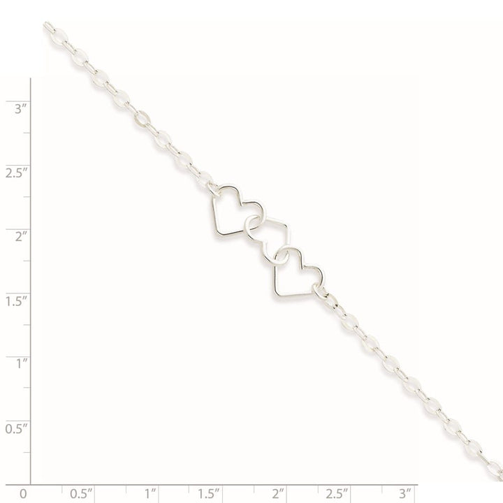 Sterling Silver Solid Polished Fancy Heart Link 9 mm Anklet