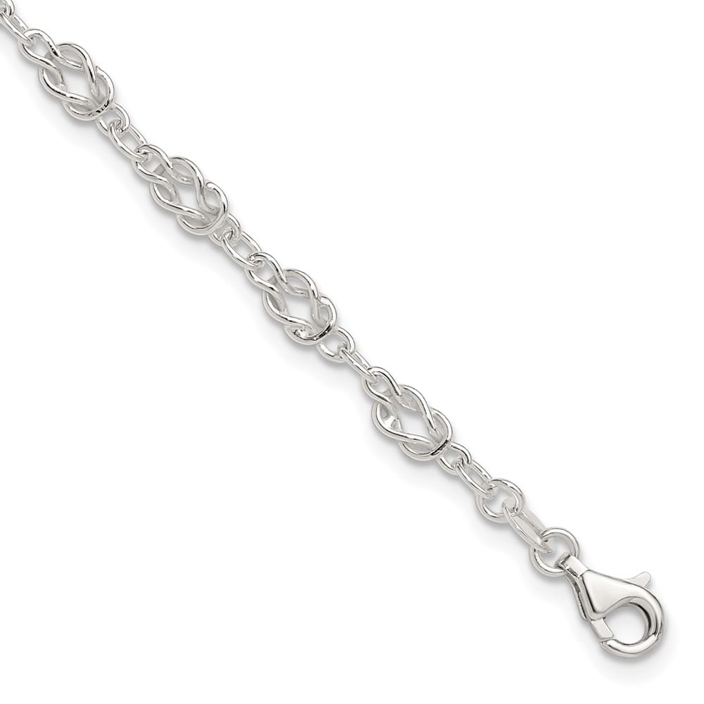 Sterling Silver Solid Polished Fancy Knot-Link Anklet — .925 sterling silver, 10 inches long, 6 mm wide, lobster clasp, 5.47 g