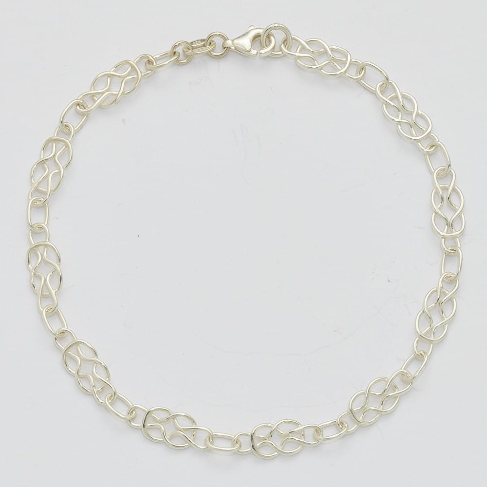 Sterling Silver Solid Polished Fancy Knot-Link Anklet