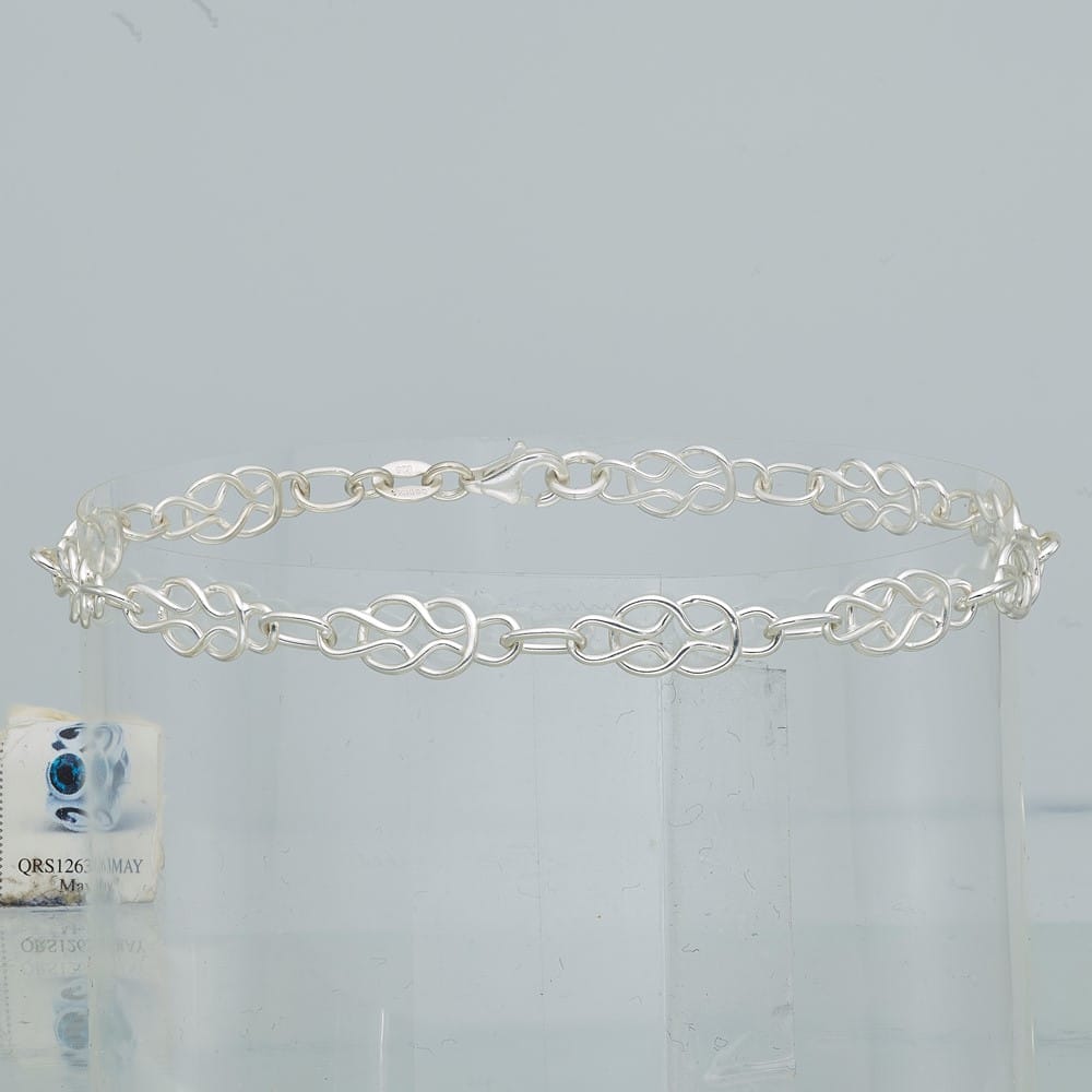 Sterling Silver Solid Polished Fancy Knot-Link Anklet