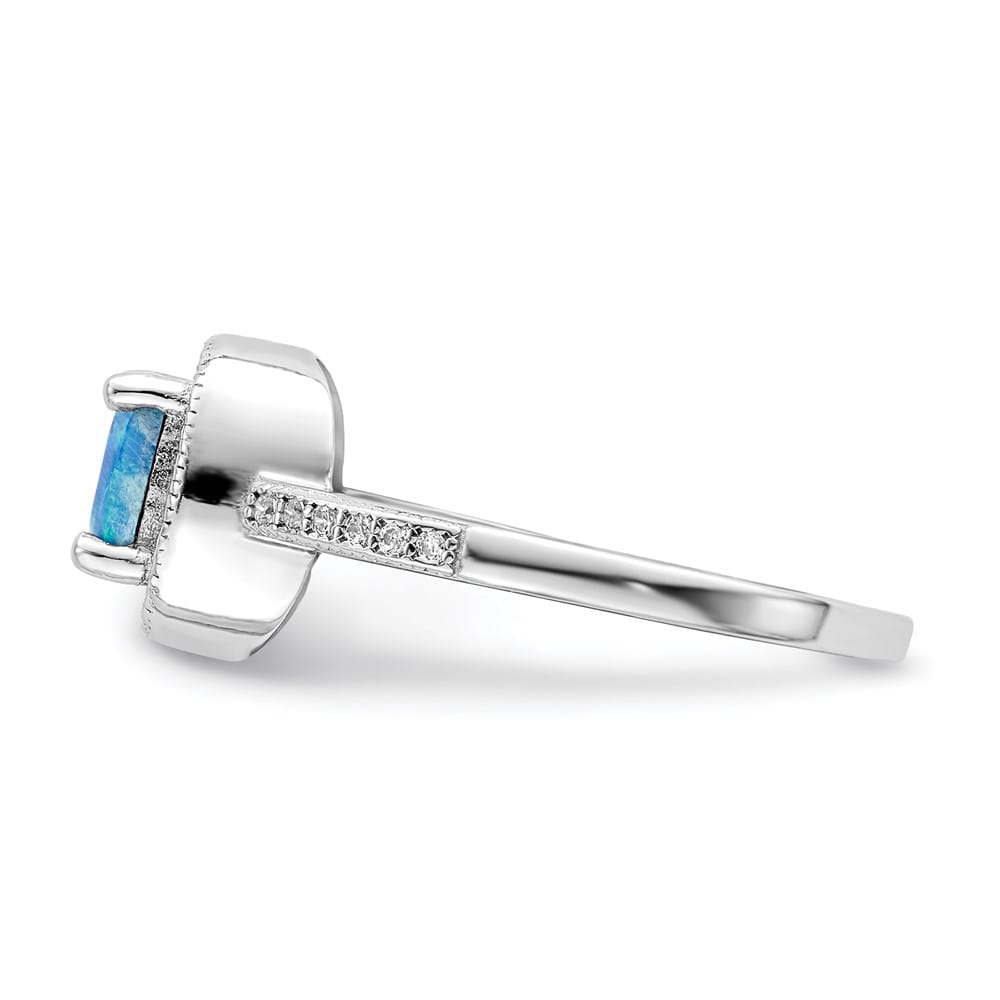 Sterling Silver Square Blue Created Opal CZ Ring