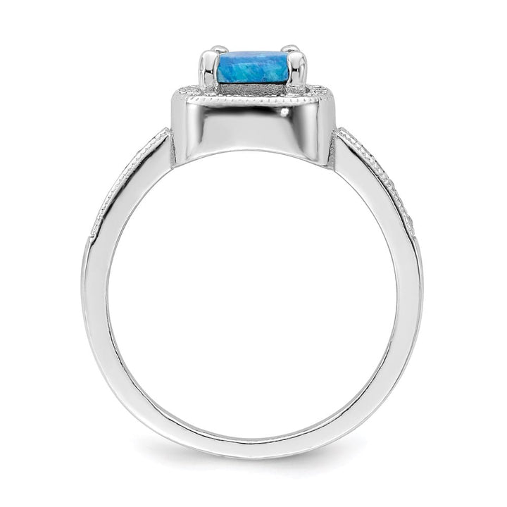 Sterling Silver Square Blue Created Opal CZ Ring
