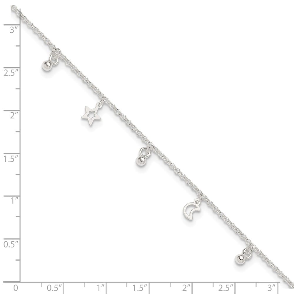 Sterling Silver Star and Moon Anklet