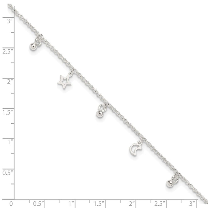 Sterling Silver Star and Moon Anklet