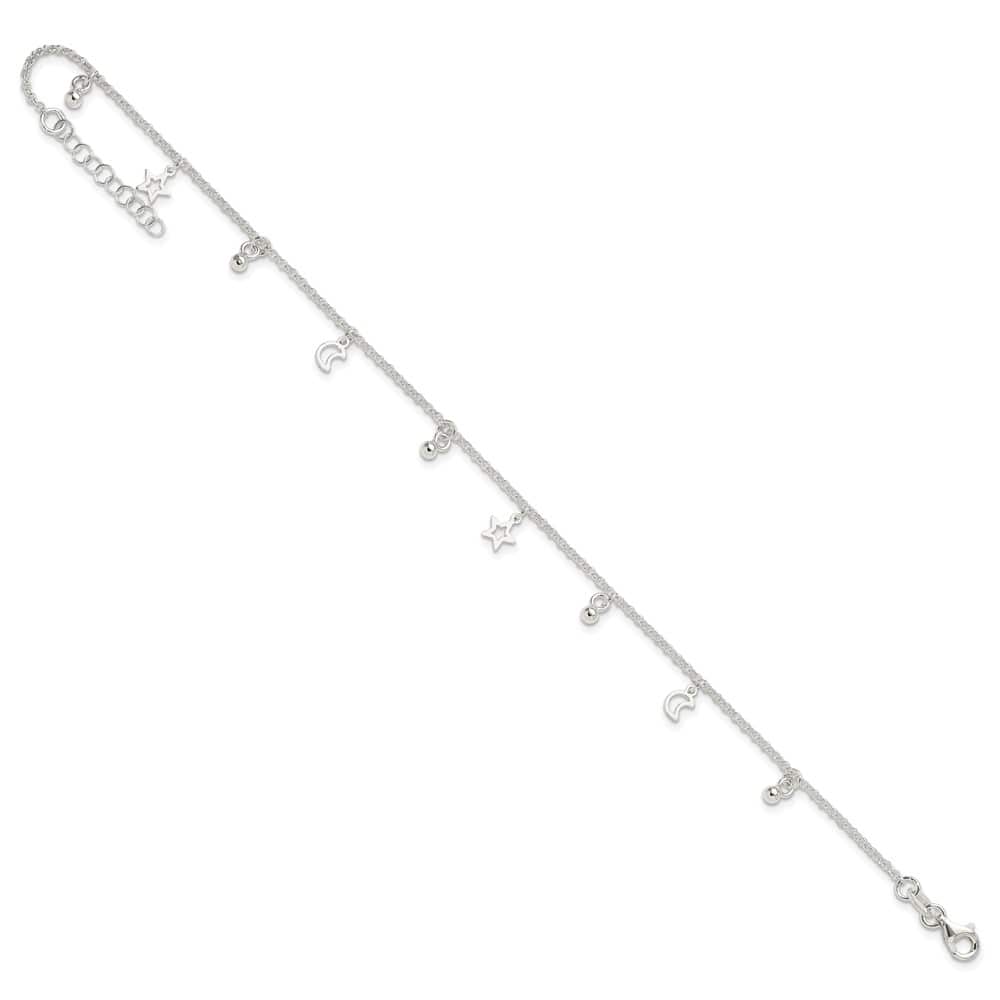 Sterling Silver Star and Moon Anklet