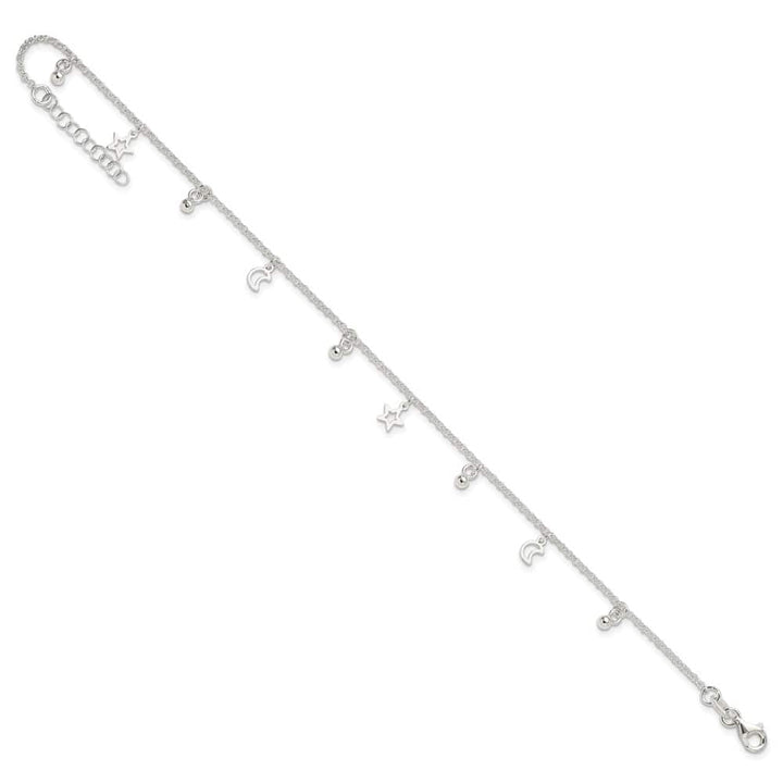Sterling Silver Star and Moon Anklet
