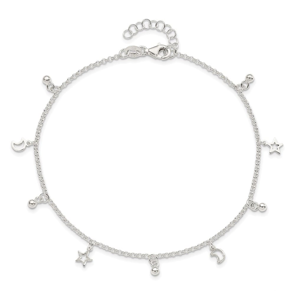 Sterling Silver Star and Moon Anklet