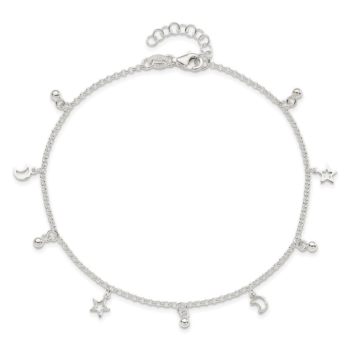 Sterling Silver Star and Moon Anklet