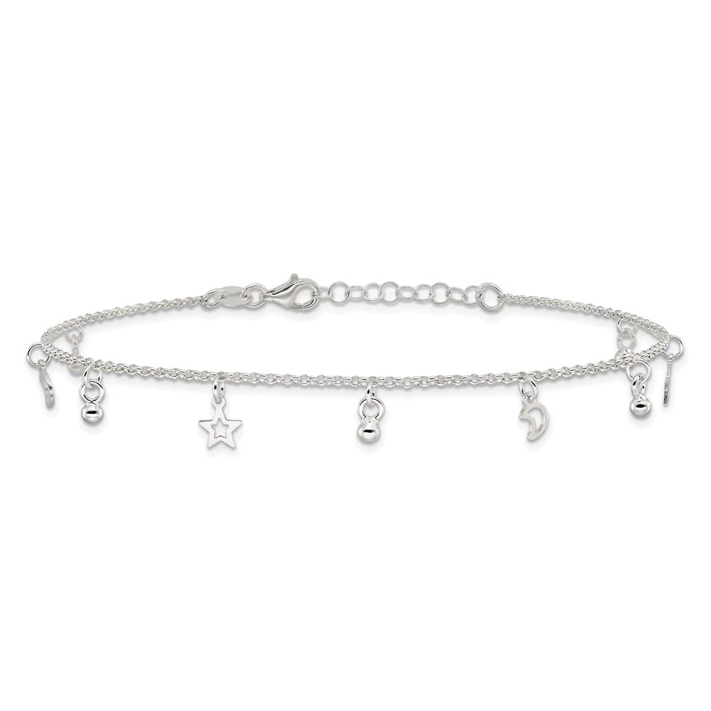 Sterling Silver Star and Moon Anklet