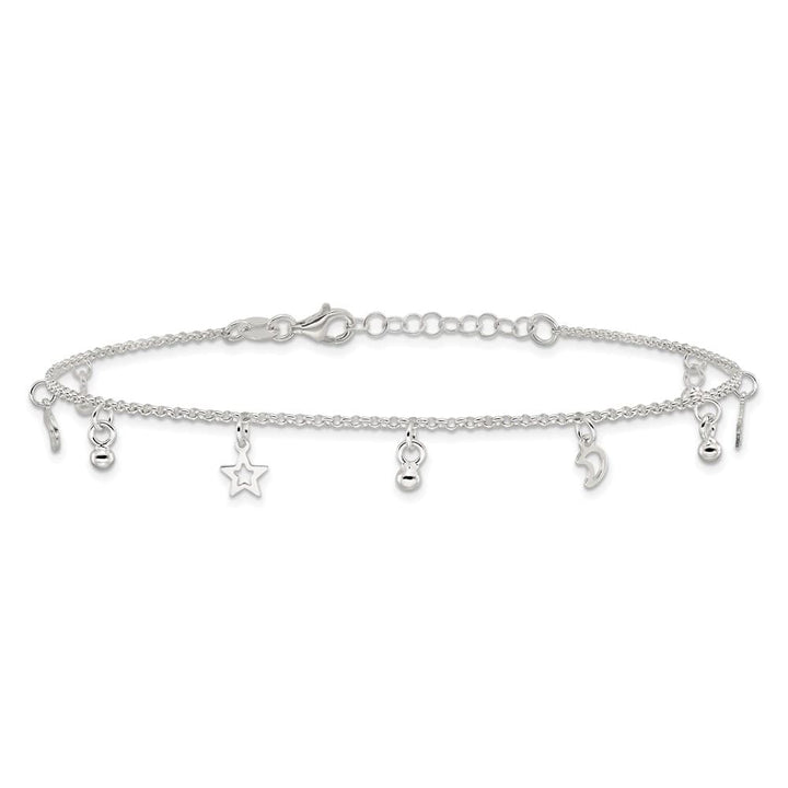 Sterling Silver Star and Moon Anklet