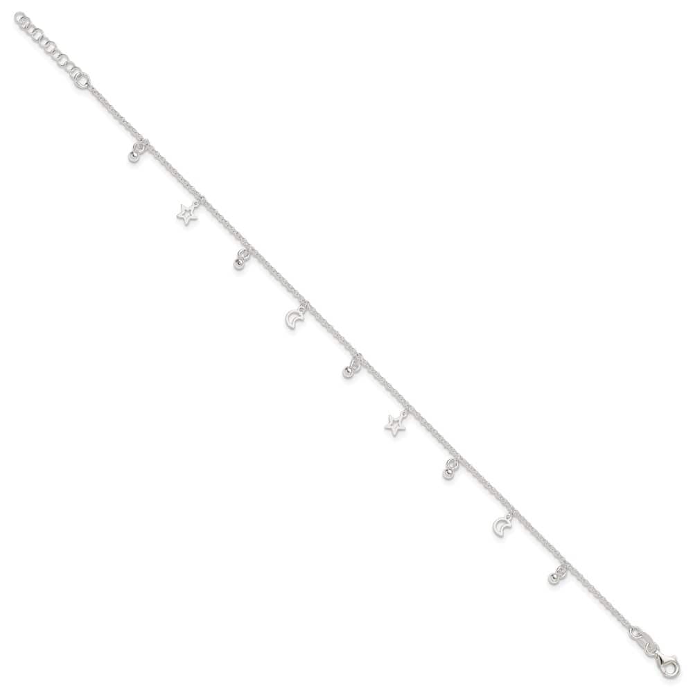 Sterling Silver Star and Moon Anklet