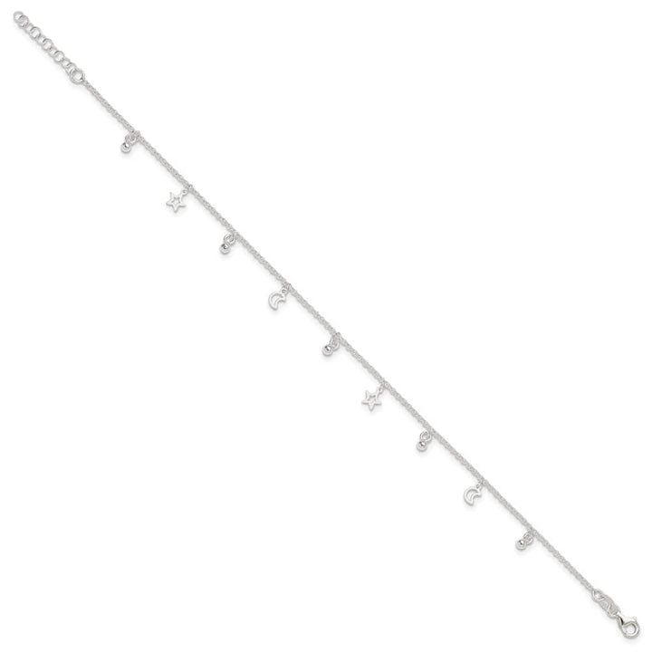 Sterling Silver Star and Moon Anklet