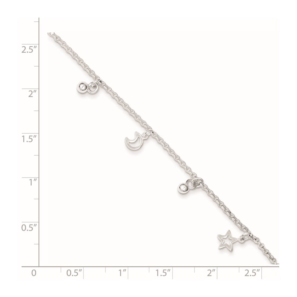 Sterling Silver Star and Moon Anklet