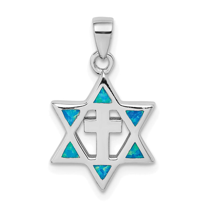 Sterling Silver Star of David Created Opal CZ Pendant