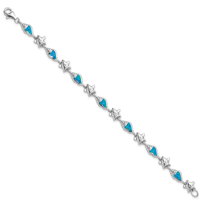 Sterling Silver Starfish CZ and Lab Created Opal Seashell 7. Bracelet