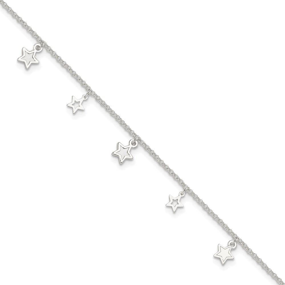 Sterling Silver Stars Anklet — .925 sterling silver, 10 inches long, 1 inch extension, 1.5 mm wide, lobster clasp, 2.75 g