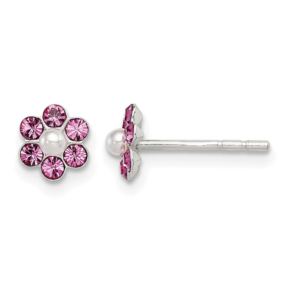 Sterling Silver Stellux Crystal & Imitation Pearl Flower Post Earring