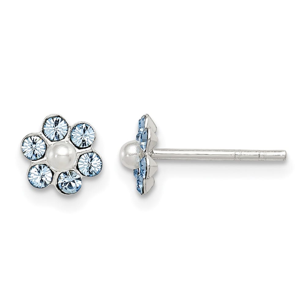 Sterling Silver Stellux Crystal & Imitation Pearl Flower Post Earring