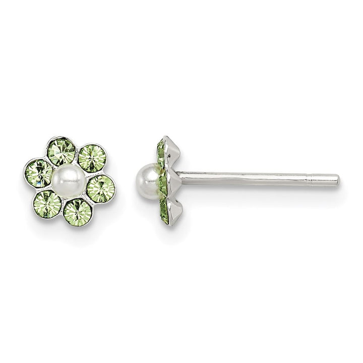 Sterling Silver Stellux Crystal & Imitation Pearl Flower Post Earring