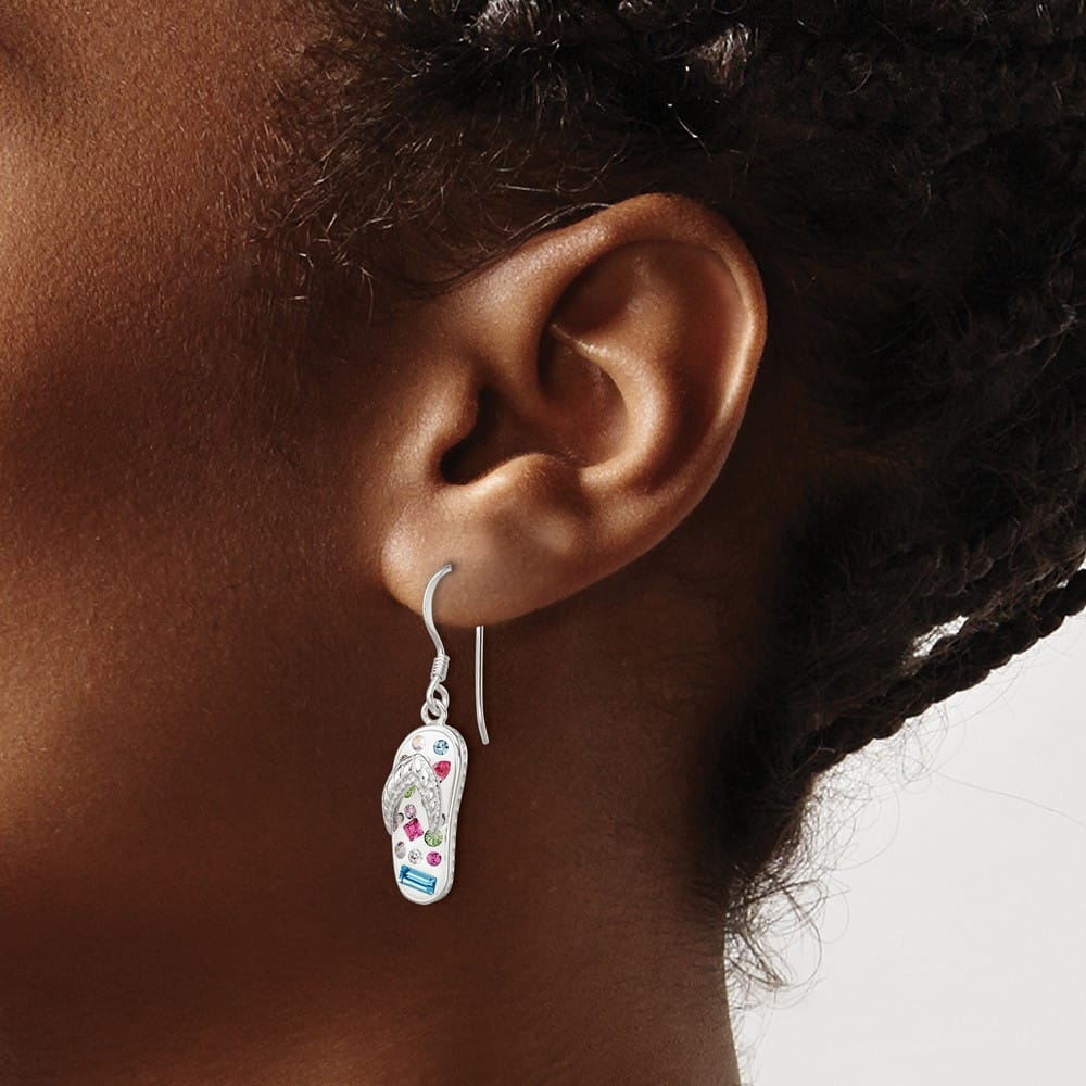 Sterling Silver Stellux Crystal Multi-Color/White Flip Flop Earrings, view 3 of 4