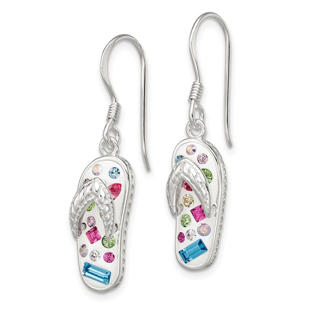 Sterling Silver Stellux Crystal Multi-Color/White Flip Flop Earrings, view 2 of 4