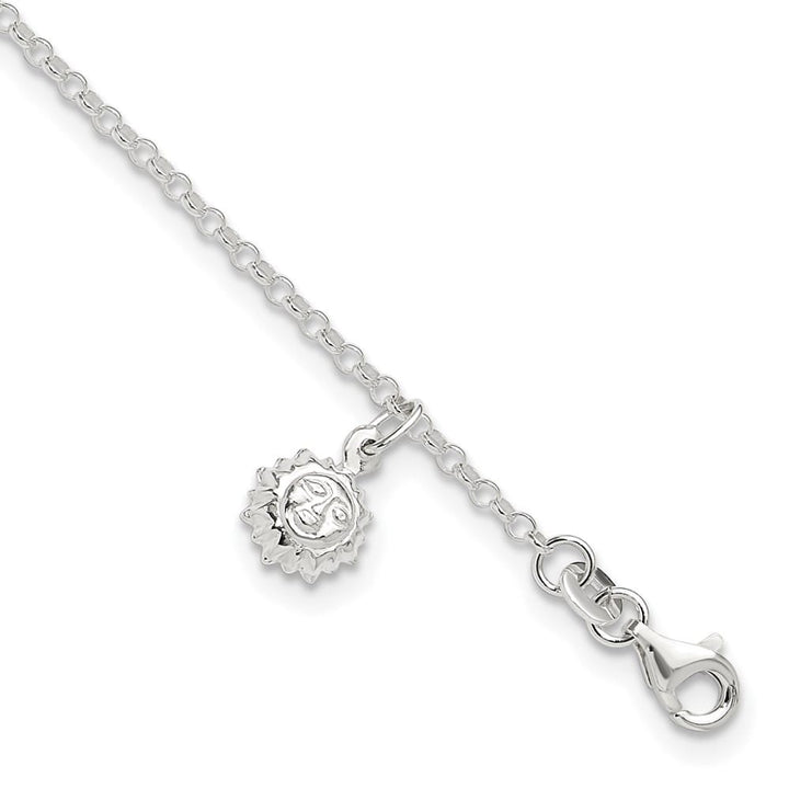 Sterling Silver Sun Charm Anklet — .925 sterling silver, 11 inches long, 1 inch extension, 1.5 mm wide, lobster clasp, 2.04 g