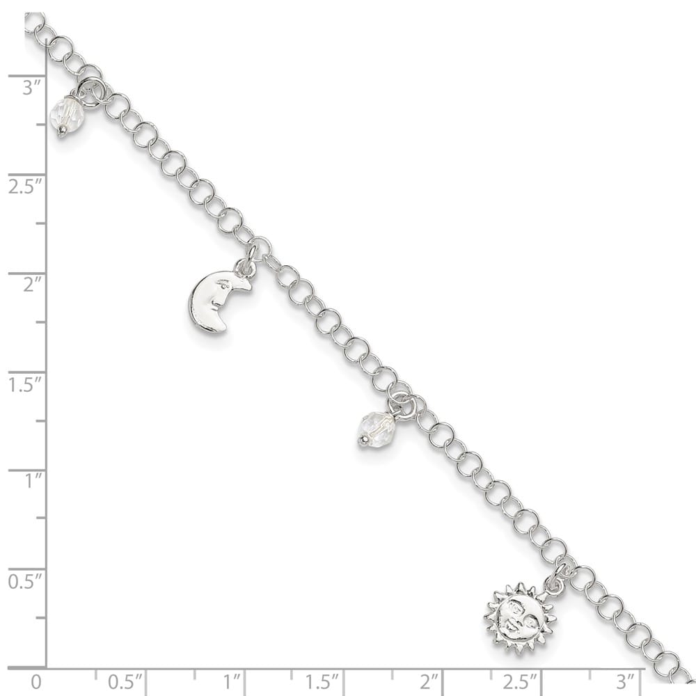 Sterling Silver Sun/Moon/Star/Crystal Anklet