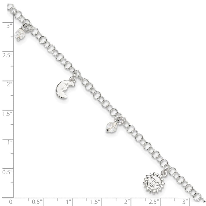Sterling Silver Sun/Moon/Star/Crystal Anklet