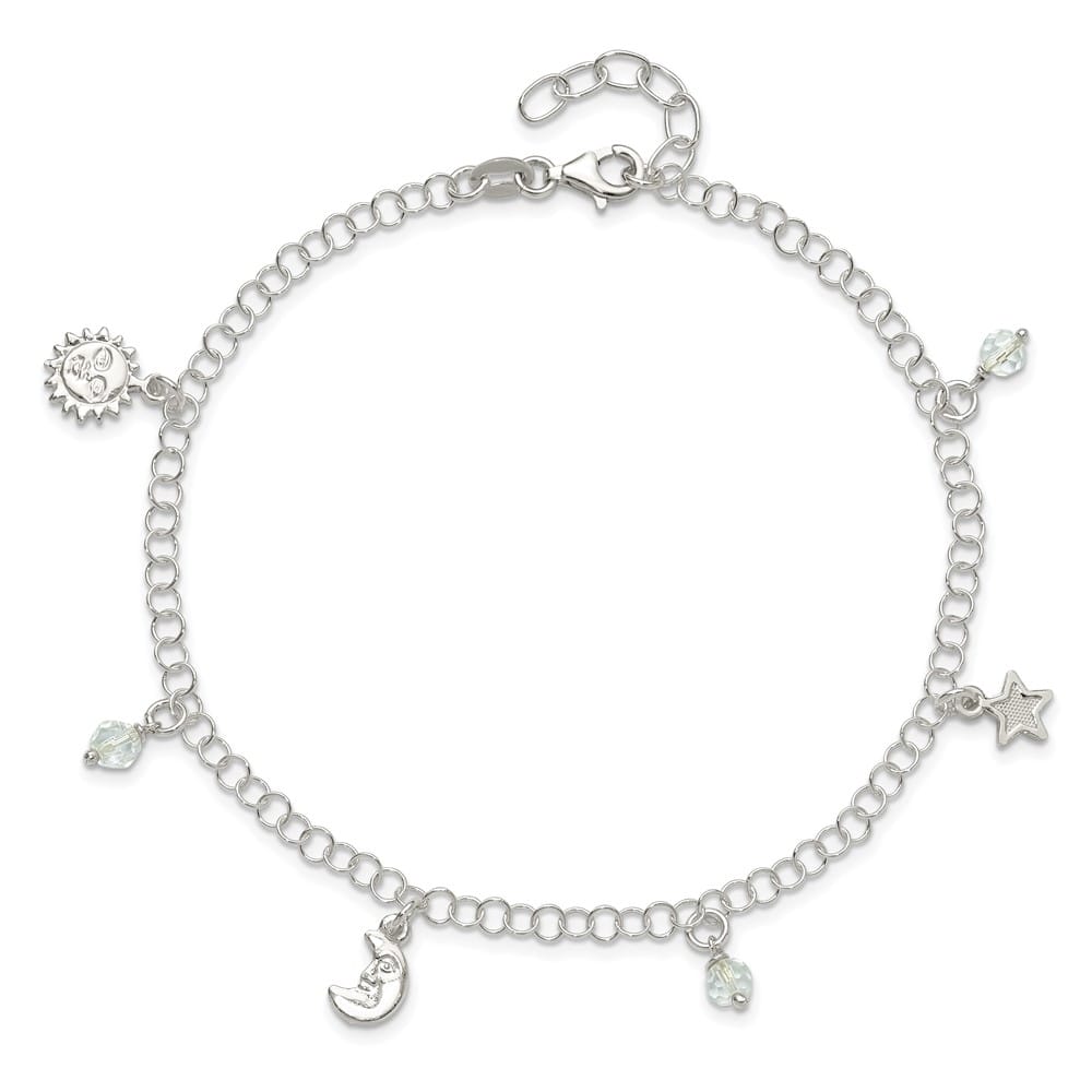 Sterling Silver Sun/Moon/Star/Crystal Anklet