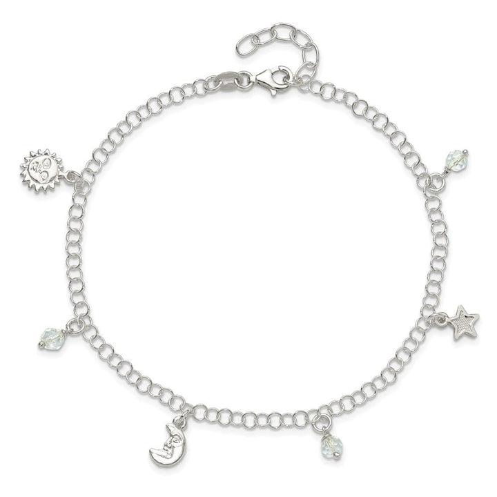 Sterling Silver Sun/Moon/Star/Crystal Anklet