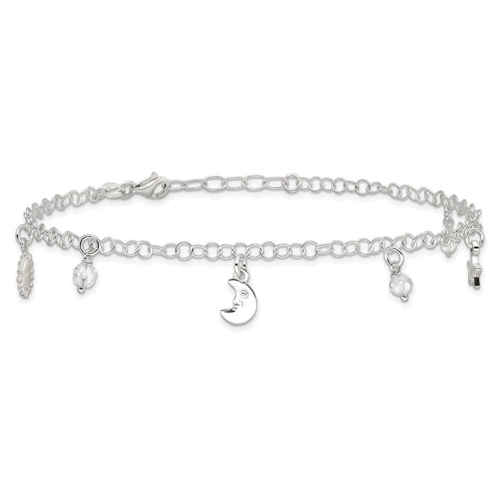 Sterling Silver Sun/Moon/Star/Crystal Anklet