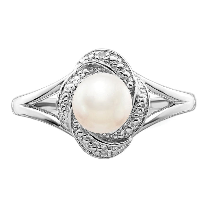 Sterling Silver Swirl Diamond and Cultured Pearl 6.0-6.5 mm Ring