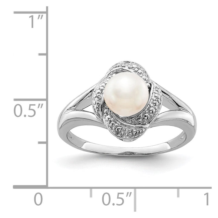 Sterling Silver Swirl Diamond and Cultured Pearl 6.0-6.5 mm Ring