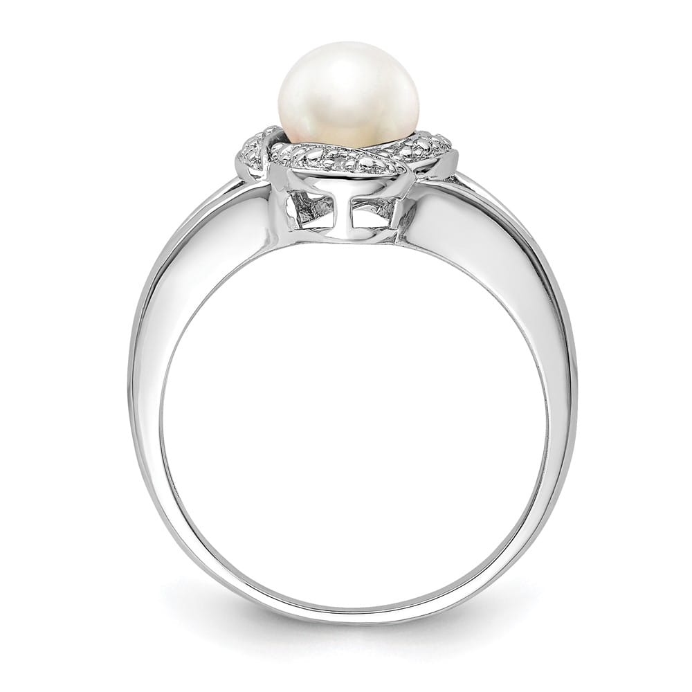 Sterling Silver Swirl Diamond and Cultured Pearl 6.0-6.5 mm Ring