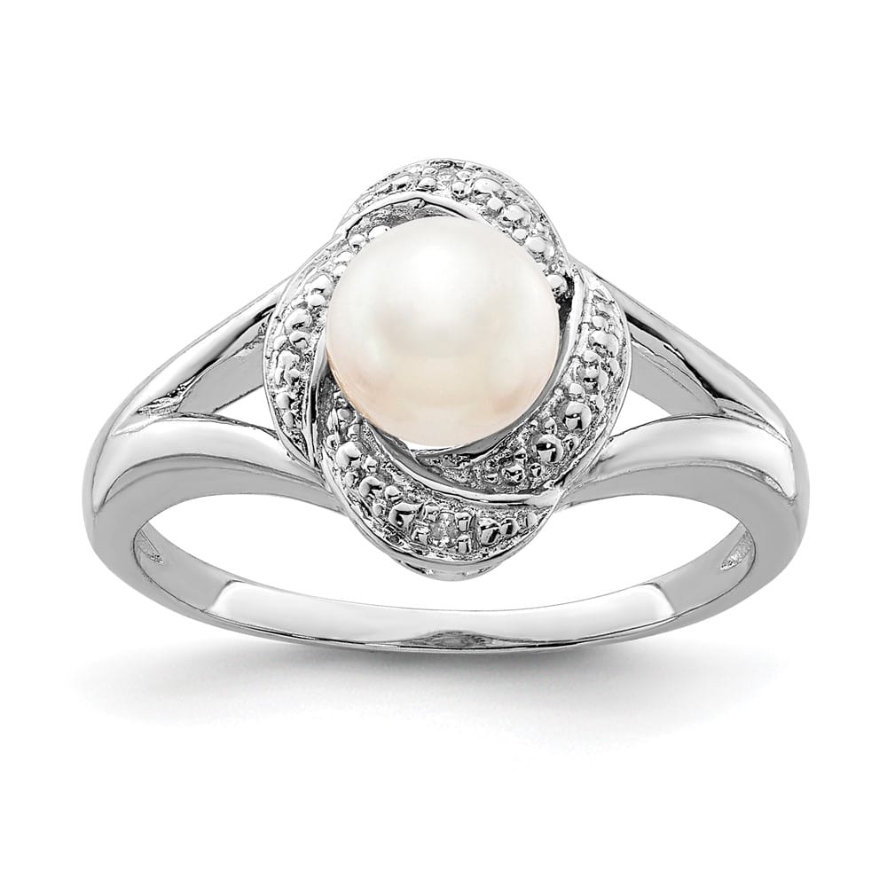 Sterling Silver Swirl Diamond and Cultured Pearl 6.0-6.5 mm Ring