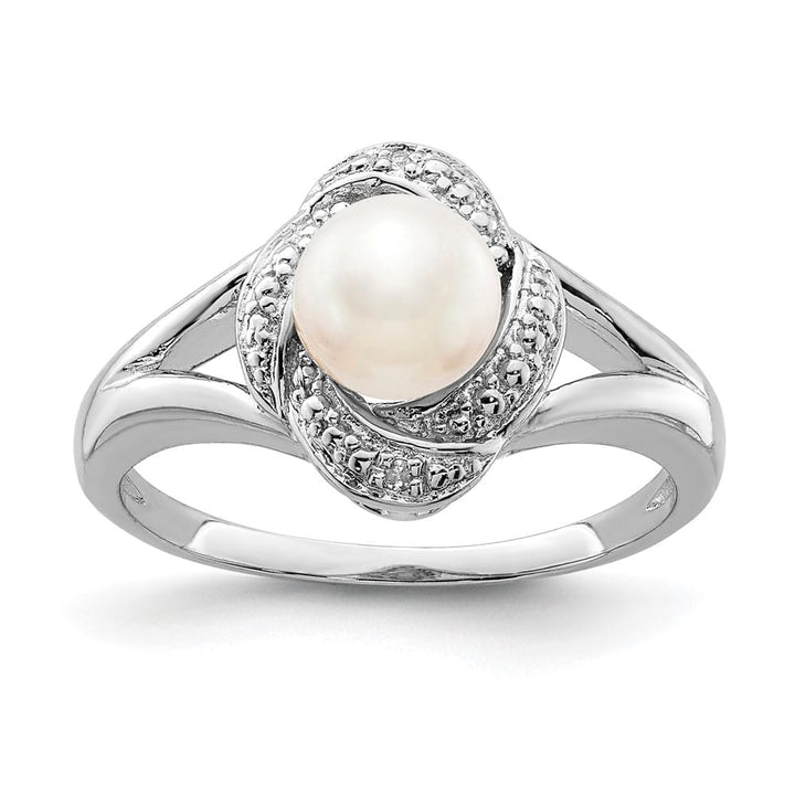 Sterling Silver Swirl Diamond and Cultured Pearl 6.0-6.5 mm Ring