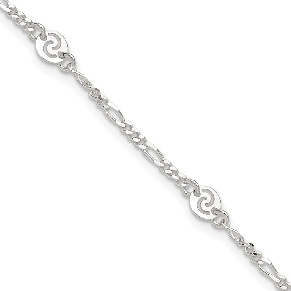 Sterling Silver Swirl Disc Anklet — .925 sterling silver, 10 inches long, 1 inch extension, 2 mm wide, lobster clasp, 2.83 g