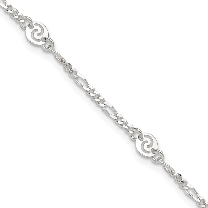 Sterling Silver Swirl Disc Anklet — .925 sterling silver, 10 inches long, 1 inch extension, 2 mm wide, lobster clasp, 2.83 g