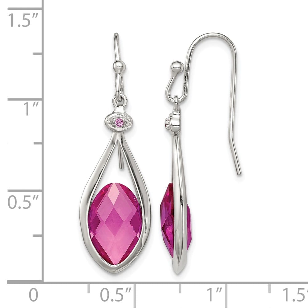 Sterling Silver Synthetic Pink Bead Shepherd Hook Earri Earrings, view 4 of 4
