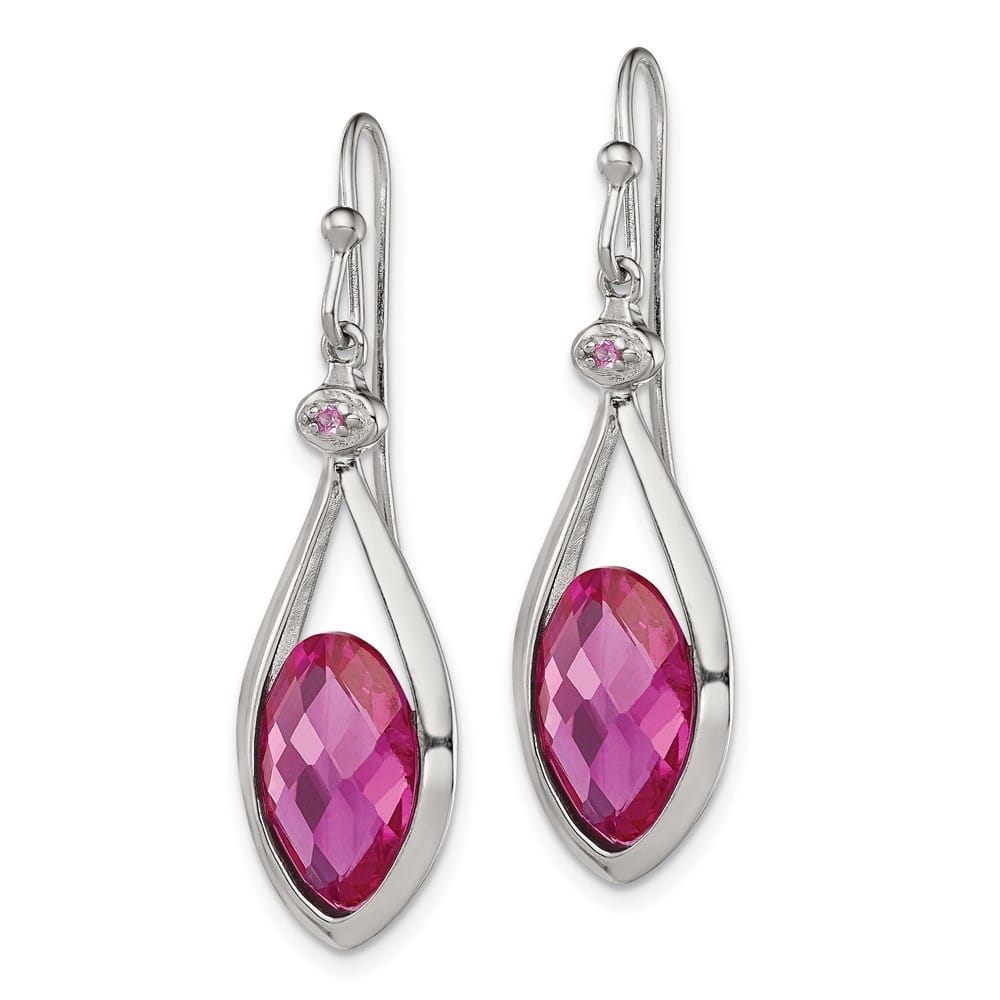Sterling Silver Synthetic Pink Bead Shepherd Hook Earri Earrings, view 2 of 4